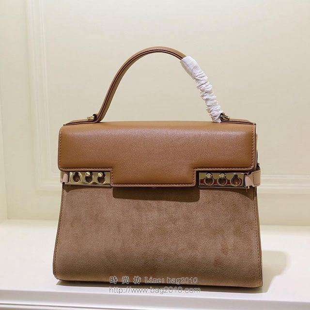 DELVAUX女包 限量版 比利時德爾沃Delvaux tempete系列 純手工製作 德爾沃女手提包 手腕包 TP0028拼色絨面焦糖  fcs1432
